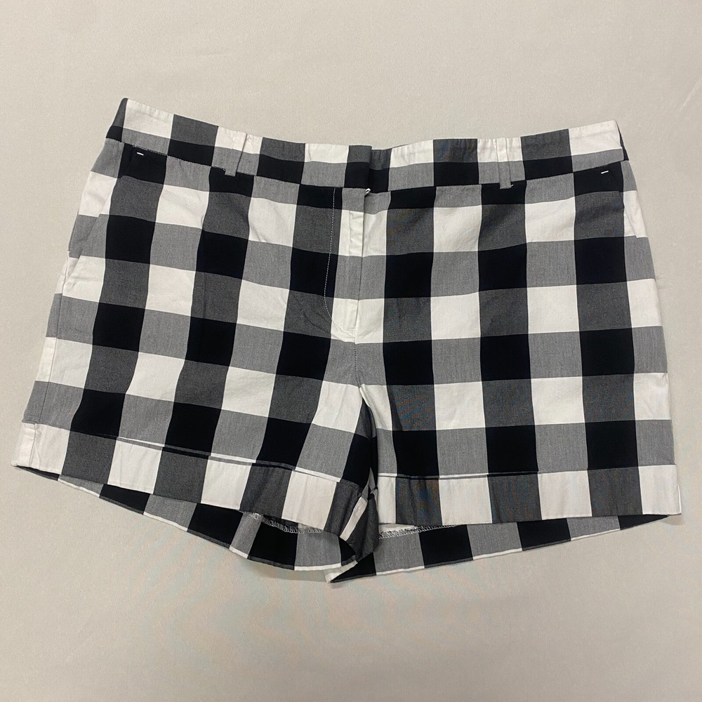 Ann Taylor Loft Buffalo Plaid Check Shorts Women's 14 Black White High-Rise City